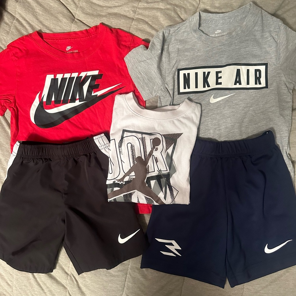 Nike Kids Red and Gray T-Shirts with Black and Navy Shorts Set - Picture 2 of 2